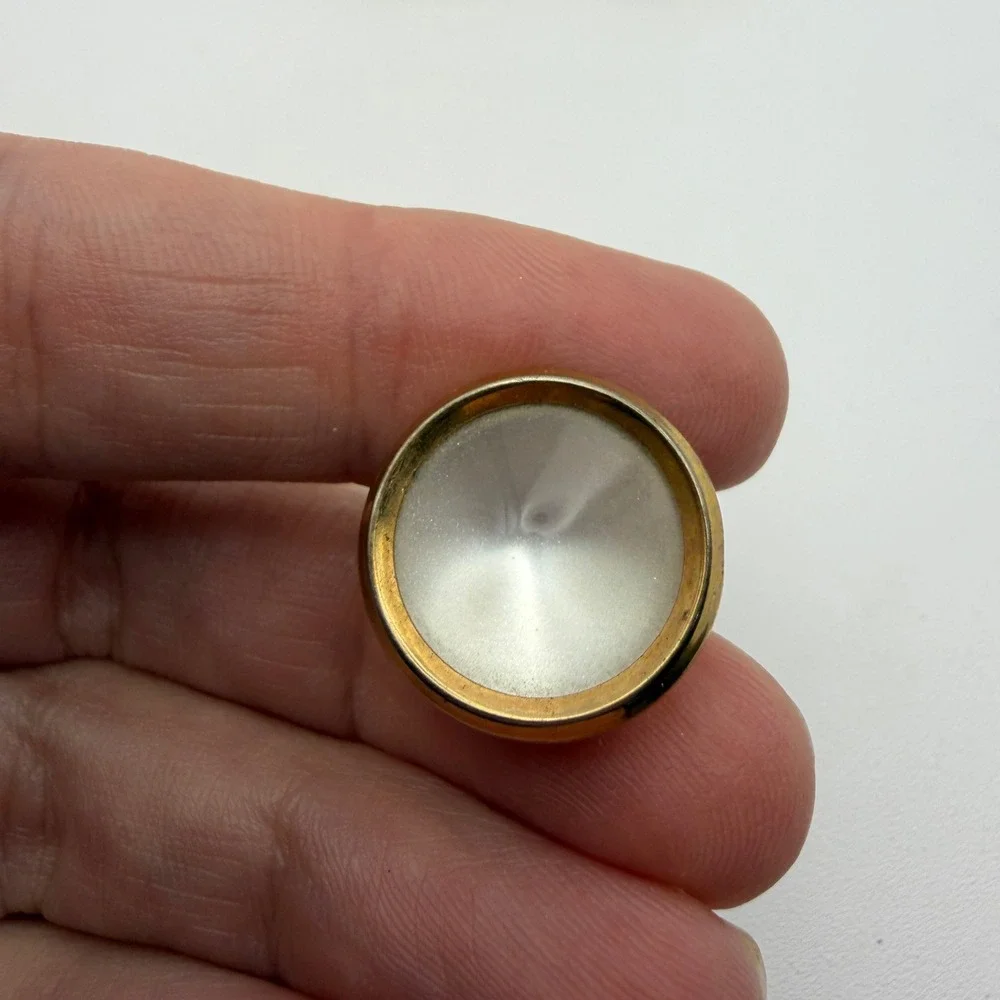 Anson Cufflinks Mens Gold tone Grey Cats Eye Vintage Mid Century Round Toggle